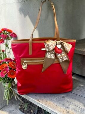 Michael Kors Kempton Vibrant Red Tote With Leather Trim‎ New